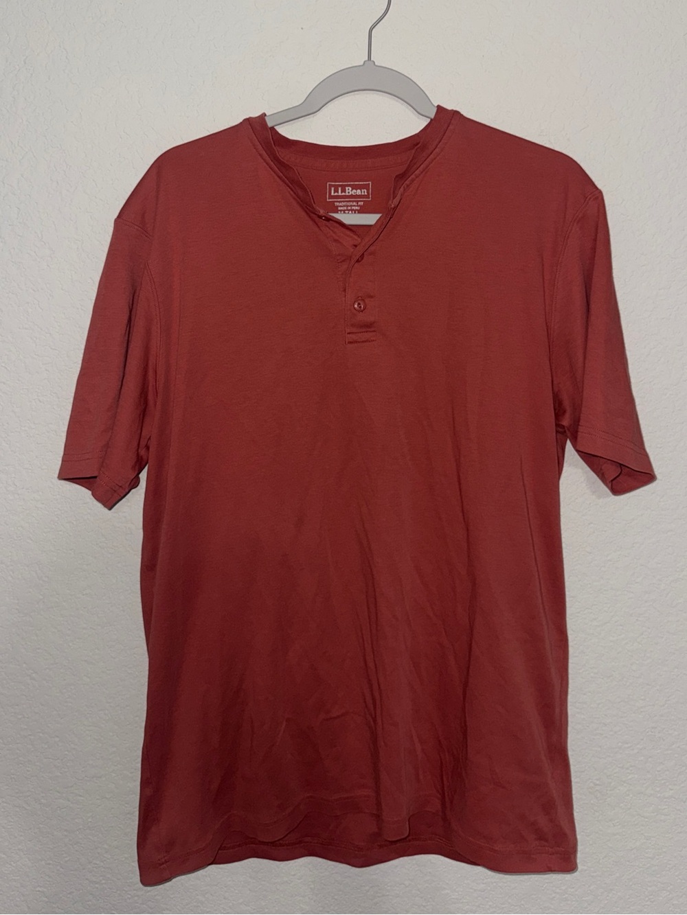 L.L. Bean Traditional Fit Short Sleeve Henley Shirt Terracotta Red Size M Tall